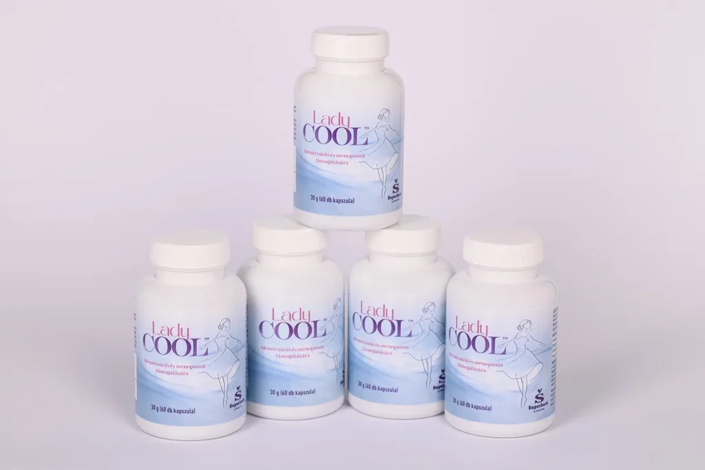 Lady Cool: természetes növényi összetevőkből álló étrend-kiegészítő, a menopauza és a menstruáció időszakára kialakítva.